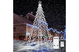 iBaycon LED Christmas Tree Light White with Star Topper,3.87m x 16 String Light,568 LED Outdoor Christmas Lights with 8 Modes Timer Remote,Dimmable Fairy Lights for Garden Yard Waterproof Decorations