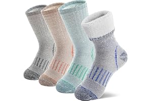 MOSEY KOSY 4 Pares Niños Lana Merino Calcetines Senderismo Chicos Chicas Pequeños Térmico Invierno Calientes Botas Gruesas Acolchadas Snowboard Calcetines