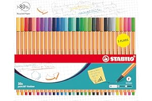 Rotulador punta fina STABILO point 88 - Estuche de cartón con 30 colores (incluye 5 colores neón)