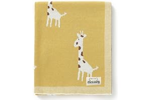 mimixiong Soft 100% Pure Organic Cotton Knitted Newborn Baby Blanket, Swaddle Blanket, Giraffe Yellow (80 x 100cm)