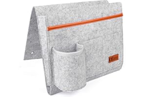 KK|Salecker Betttasche mit Flaschenhalter - Organizer aus Filz zum Einhängen - Sofa Bett Aufbewahrung - praktische Bettablage und Aufbewahrungstasche