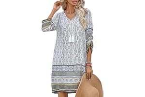Zeagoo Women Dresses Bohemian Floral 3/4 Sleeve Summer Casual Beach Dress Tunic Dress for Ladies