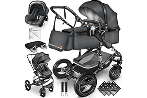 KIDUKU® Poussette Combinée 3 en 1 | Trio pour Enfants | Siége Auto Légère, Piable | Nacelle Souple Convertible | Set de Voyage (Anthracite)