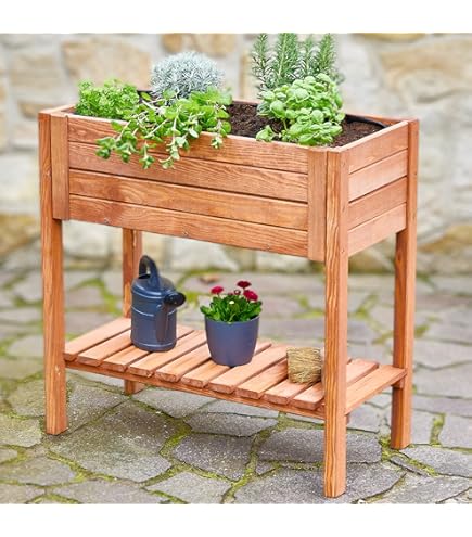 TRUTZHOLM Hochbeet Aus Holz 80x30x68 Cm - Mobiler Kräuterkasten Mit Rollen & Stauraum