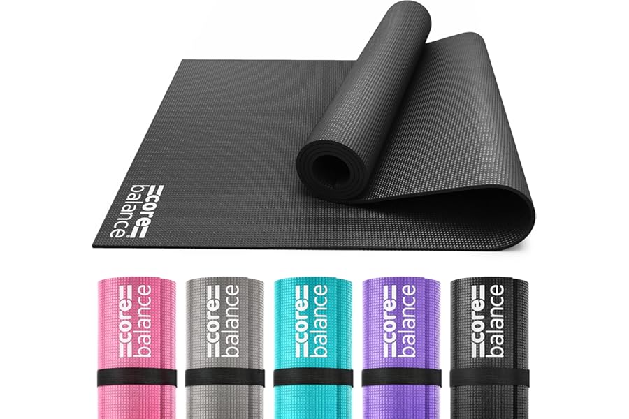 Core Balance Yoga Mat, Thick Foam 6mm, Non Slip, Exercise Fitness Gym, Compact Lightweight With Carry Strap