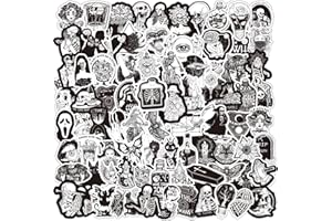 PRETTY SUNSHINE PRETTYSUNSHINE Sticker Schwarz Weiss 100 Stück, Gotisch Aufkleber Graffiti Aesthetic Sticker für Auto Fahrrad Koffer Helm Laptop Skateboard Motorrad Stickerbomb Wasserfest, Vintage Sticker Set