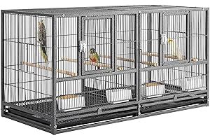Yaheetech Cage Oiseau Volière Oiseaux Intérieur Exterieur pour Perruche Canari avec Accessoires complets 2 Portes en Métal 95,5 x 45,5 x 52,5cm Noir