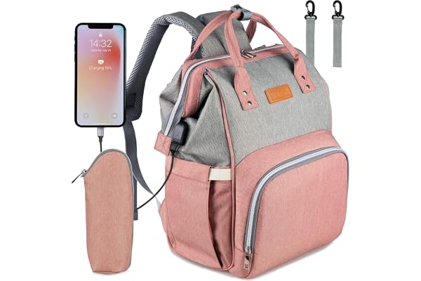 NEVEQ Sacs à Dos à Langer pour Bébé Sac de Voyage, Sac à Dos Conception et Sac à Main pour Mères et Soins des Bébés (Gris et rose)