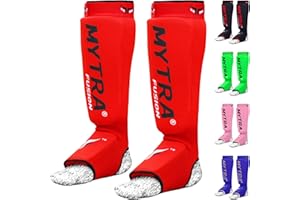 Mytra Fusion Shin Instep Stretchable Polyester Fabric Padded Jumbo Eva Foam Featured with Hook & Loop Closure Kick Boxing MMA Krav Maga Training Pair
