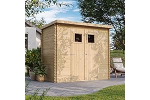 TIMBELA M310 Abri de Jardin en Bois - Stockage extérieur l239xL142xH200cm/2.63 m2 - Petit abri à Outils, Local à vélos - Toit imperméable, fenêtres