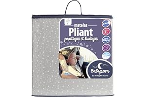 Babysom - Matelas Bébé Pliant de Voyage - 60x120x7 cm | Pliable : Idéal pour couchage d'appoint | 1 Face Imperméable et 1 Face 100% Coton | Déhoussable | Oeko-Tex® | Fabrication française