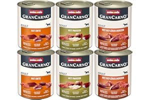 GranCarno Mokra karma dla psów Deftige Variation (6 x 800 g), mokra karma dla psów bez zbóż i cukru, dla dorosłych psów, ze świeżymi mięsistymi składnikami