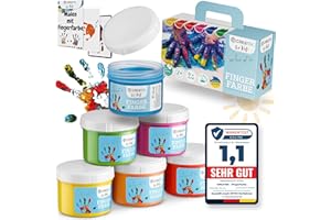 ‎CREATEK CreaTek - Fingerfarben Kinder ungiftig ab 2 Jahre [ inkl. lustiger Malvorlagen ] 100% sicher, vegan, geruchlos & auswaschbar - 6x leuchtende Grundfarben je 60ml - Fingermalfarben für Kinder ungiftig