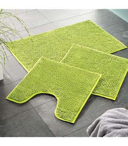 Tapis Salle De Bain 3 Pièces Antidérapant - Motif Marbre Vert