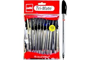 Cello Black Ballpoint Pens, Tri-Mate Medium Point Biros Multipack Pens | 1.0mm Ball Point Black Ink Pens for Writing | Ballpoint Pens Ideal for Stationery Supplies and School Supplies Pack of 10