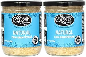 Raw Natural Sauerkraut - Organic, Raw & Unpasteurised - Traditionally Fermented - 2 x 400g Jar - by The Cultured Food Company