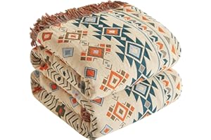 ‎SE SOFTEXLY SESoftexly Boho Blanket 100% Cotton - Double-Sided Muslin Bedspread 150 x 200 cm, Cuddly Sofa Blanket & Bed Throw, Aesthetic Design, Ideal for Living Room & Bedroom, Beige/Brown