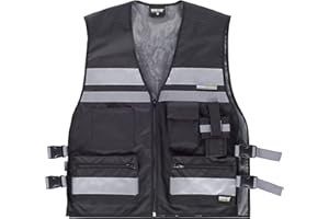 Work Team Chaleco de Alta Visibilidad con ajustes Laterales, Multibolsillos, Dos Cintas Reflectantes. Hombre