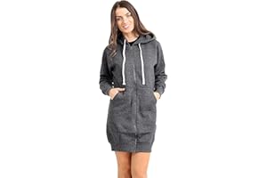 GW CLASSY OUTFIT Women Ladies Long Hoodies Plain Zip Up Ladies Long Sleeves Fleece Longline Hoodie Casual Jacket Hooded Coat with Pockets