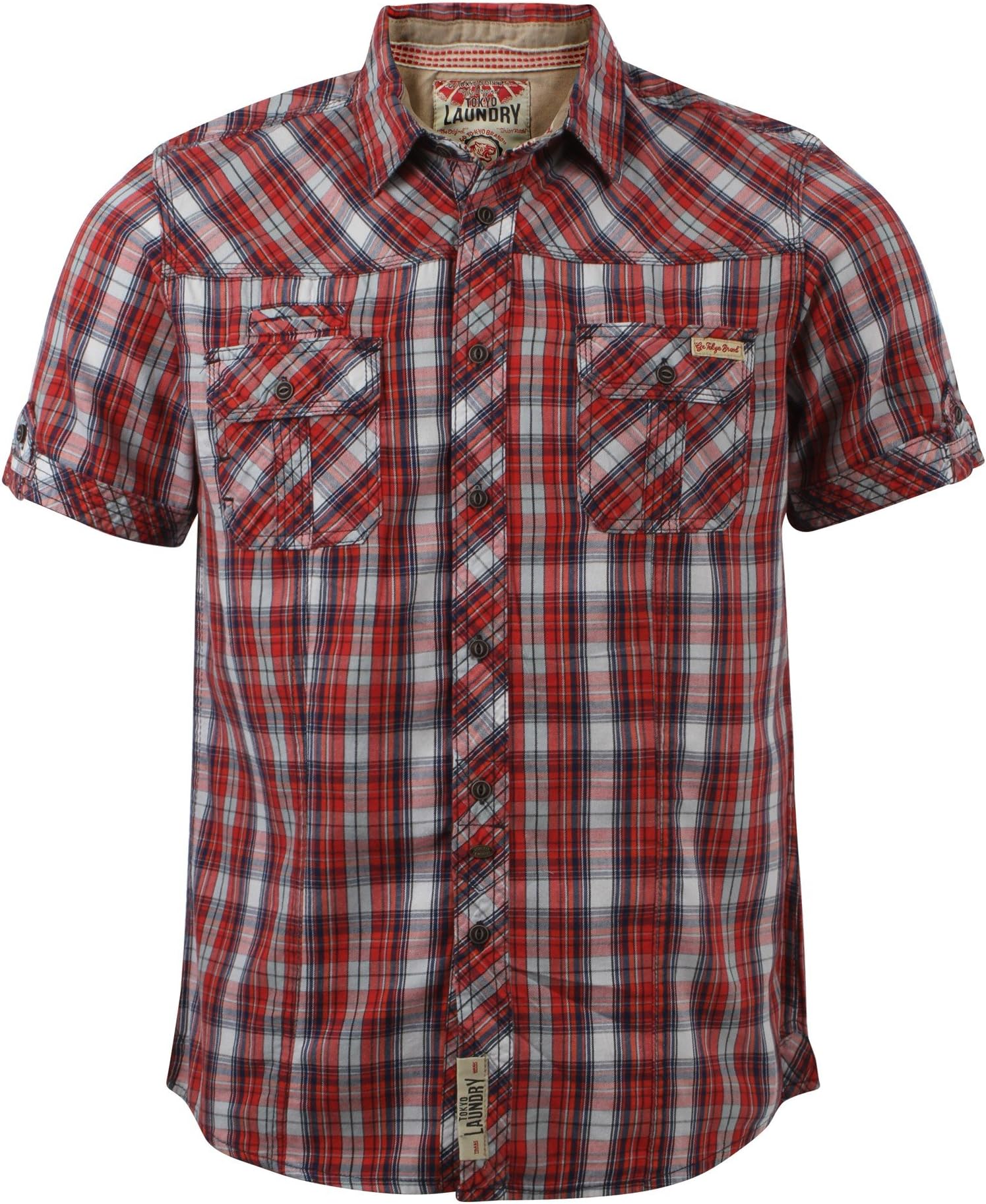 Tokyo Laundry Men's Killian Chest Pockets Checked Short Sleeved Collared Cotton Shirt Size S-XXL