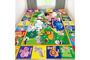 Feesiluu Baby Play Mat, Super Soft Playmat Baby Crawling Mat Foldable Non-Slip Floor Mat for Toddlers, Thick Baby Play Floor Mat with Colorful Alphabets and Animals,200 x 150cm (C-L)