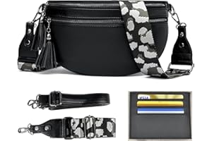 LANXINGLUO stylisch bauchtasche damen groß umhängetasche damen breiter gurt 5CM Mit Kreditkartenfach und 2 Schultergurten-Schwarz