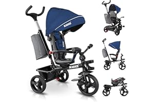 KIDIZ® Triciclo 5 en 1 para niños con Barra de Empuje Sistema de dirección, Barra para niños de 1 año, Funciona en Ambos sentidos: adelante e inverso, Bolsa, Cesta, Soporte de la Bebida