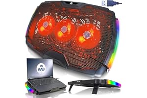 AABCOOLING Vela - Refroidisseur Ordinateur Portable 10-17" - 3 LED Ventilateurs Silencieux, Efficaces - Côté éclairé RVB - 2 Niveaux D'inclinaison -Refroidissement Ultra Rapide -Léger et Efficace