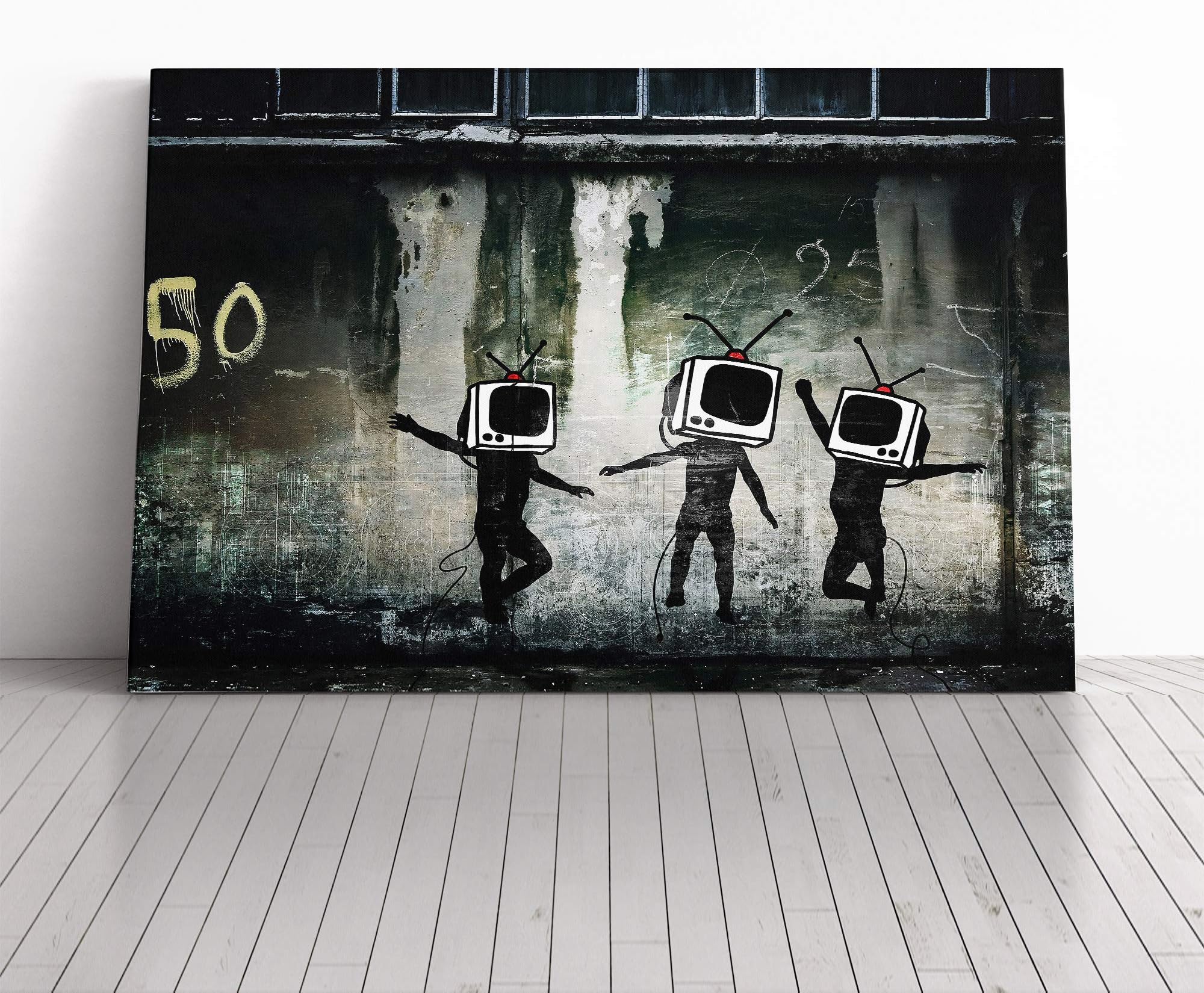 Big Box Art Canvas Print Banksy TV Heads Graffiti Wall Art | Mounted & Stretched Box Frame Picture | Home Decor for Kitchen, Living Room, Bedroom, Hallway, Multi-Colour, 30x20 Inch