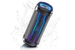 PRSCFUM Bluetooth Speaker Wireless, Portable Speaker with RGB Lights IPX7 Waterproof Outdoor Portable Speakers Wireless Bluetooth 5.3 for Travel Sport, 12H Bluetooth Speakers, Enhanced Bass, Black