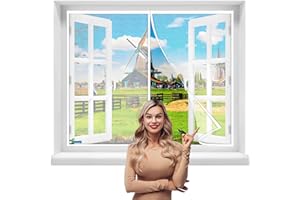 RTOTS Moustiquaire magnétique pour Fenêtre, 95 x 110 cm rideau en maille Fermeture Automatique Maintient les moustiques et les insectes à l'extérieur【Blanc】