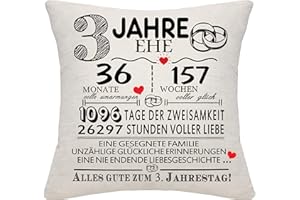 Bommex 3 Years Marriage Gift 3rd Wedding Anniversary Pillow Cover Keepsake Decoration Gift for Couples Parents Women Men Mom Dad Husband Wife Grandma Grandpa Aunt Uncle Friends (3rd Anniversary)