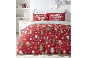 Bedlam - Set con copripiumino, motivo con Babbo Natale ed elfi, facile da pulire, in policotone, multicolore, per letto singolo