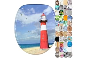 Sanilo WC-Sitz mit Absenkautomatik I Hochwertiger Toilettensitz aus Holz I Toilettendeckel in verschiedenen Motiven (Leuchtturm)