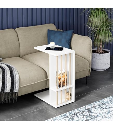 [en.casa] Table D'Appoint Blanche 60x55x20 Cm - Table Chevet Avec Porte-Revue - Style Épuré