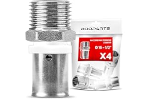 BOOPARTS - 4 pezzi - raccordo multistrato 16 - M1/2" (15/21) a crimpare contorno TH - accoppiamento multistrato a crimpare dritto maschio - raccordo idraulico per tubo multistrato 16
