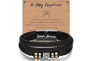 BFUEBUR Leather Bracelet for Boy, Engrave Magnetic Clasp Bracelet for Cousin Nephew Brother Grandson Son, Boy Jewelry Wristbands Birthday Gift for Teenage