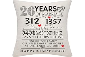 BOMMEX 26 Years of Marriage Gift 26th Wedding Anniversary Cushion Cover Keepsake Decoration Gift for Couples Parents Women Men Mum Dad Husband Wife Grandma Grandad Aunt Uncle Friends (26 YEARS)