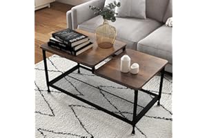 Garvee Vintage Rectangular Coffee Table, Brown Living Room Table with Storage Space, Living Room Furniture, Sofa Table, Side Table, Wood and Metal for Living Room, Retro Furniture Design