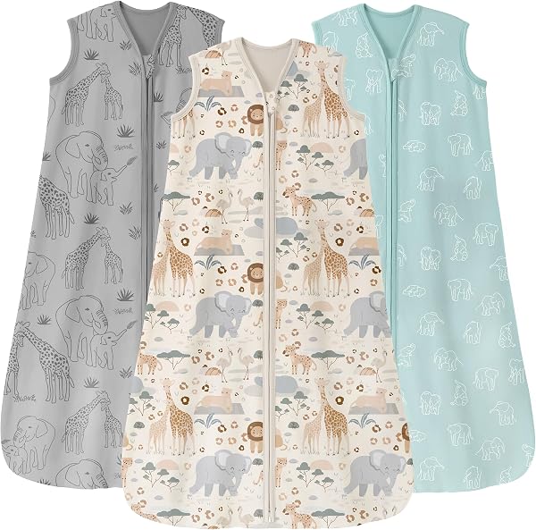 Unnivoll Saco de Dormir Bebe Verano 0.5 Tog, 78cm/6-12 meses, Paquete de 3, Transpirable 100% Algodón, Para Unisex Niñas Niños - 1