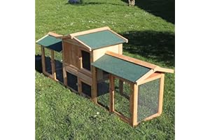 Wiltec XXL Hasenstall 2110 x 530 x 835 mm mit Freilaufgehege und erhöhtem Unterschlupf aus Kiefernholz, Kaninchenkäfig mit 2 Etagen, Kleintierstall