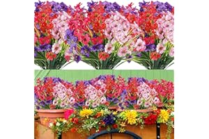 PASDTFB 12 Piezas Flores Artificiales para Exteriores 4 Colores Flor Falsas Resistentes a Los Rayos UV Flores de Plástico en Interiores Exteriores Flores Violeta Artificiales para Jardín Ventana Porche Cocina