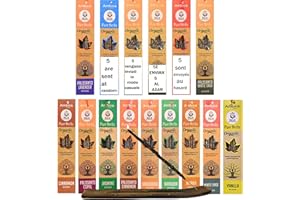 Genérico Incienso Natural Ecológico, Incienso Orgánico sin Tóxicos, Incluye: Palo Santo Salvia Blanca, Canela, Lavanda, Meditación, Ruda, Aromaterapia + Quemador 12x18g