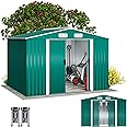 GARDEBRUK® XXL 8x6' Metal Tool Shed With Foundation | 5m² 9m³ | Apex Roof | 260x205x180cm | Sliding Door | Galvanised Steel Garden Equipment Bike Log Storage | Green
