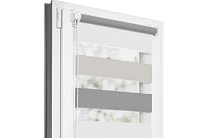 ‎ESTIKA Estika Klemmfix Double Roller Blind, No Drilling Required, 85 cm x 120 cm, Trio: Dark Grey/Light Grey/Ash Grey, 29 Fabric Colours, Day and Night Duo Roller Blind, Roller Blinds for Windows No Drilling