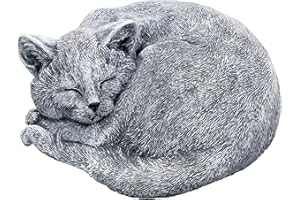 STONE AND STYLE Statue chat endormi Carlos au gel et aux intempéries jusqu'à -30 °c , massif en pierre