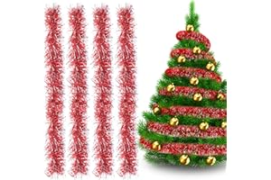 PATRICHOR Weihnachtsbaum Lametta Girlande, 12 M Weihnachtsdeko Girlande Rot, Christbaumschmuck Girlande Rot, Girlande Weihnachten Rot, Weihnachtsgirlande Rot, Baumschmuck Girlande Rot