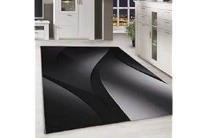 HomebyHome Tappeto per Soggiorno 160x230 cm Nero, Design Astratto a Onde - Tappeto a Pelo Corto per Sala da Pranzo e Camera da Letto, Extra Morbido e Facile da Pulire