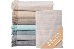 Jarapa Home Made with love Colcha Multiusos: Plaid Sofa, Manta Foulard, Cubre Cama, Foulard para Sofas de Algodón y Otras Fibras Acabado de Calidad Fabricado en España. (Crudo Jaspeado, 180x260cm)