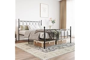 JURMERRY JELUTE Double Metal Bed Frame Modern Style with Headboard and Footboard Heavy Duty No Box Spring Needed, Noise Free,Black